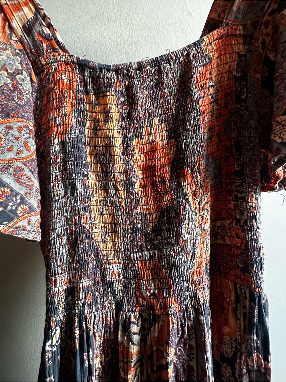 Angie Bohemian Paisley tiered Rust and Navy Floral Tie-Front Midi/Maxi - Picture 12 of 13
